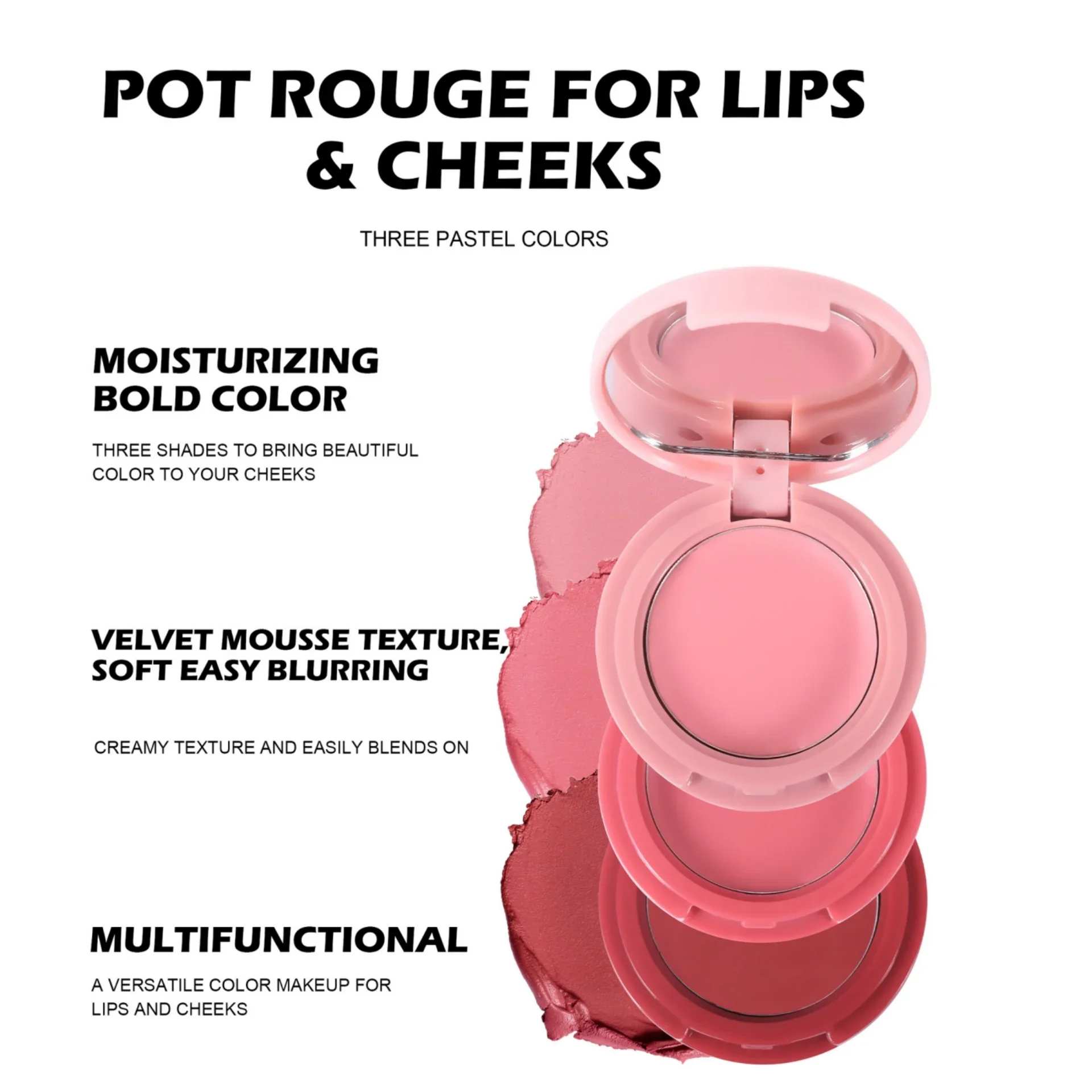 Handaiyan 3 cores blush paleta integrada aveludado suave de longa duração multifuncional bochecha sombra batom bandeja blush creme