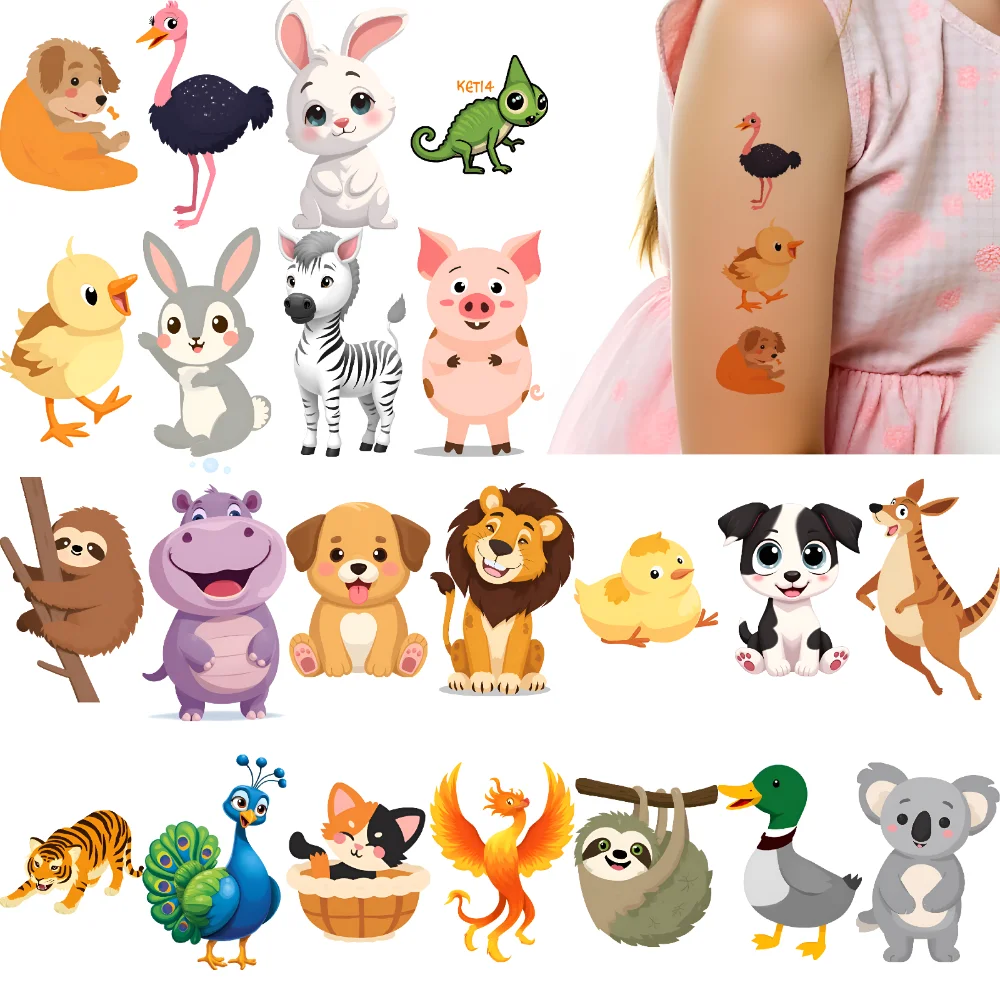 54pcs Temporary Tattoo Waterproof Long-lasting Body Stickers Hedgehog Lion Dinosaur For Arms Girls Children