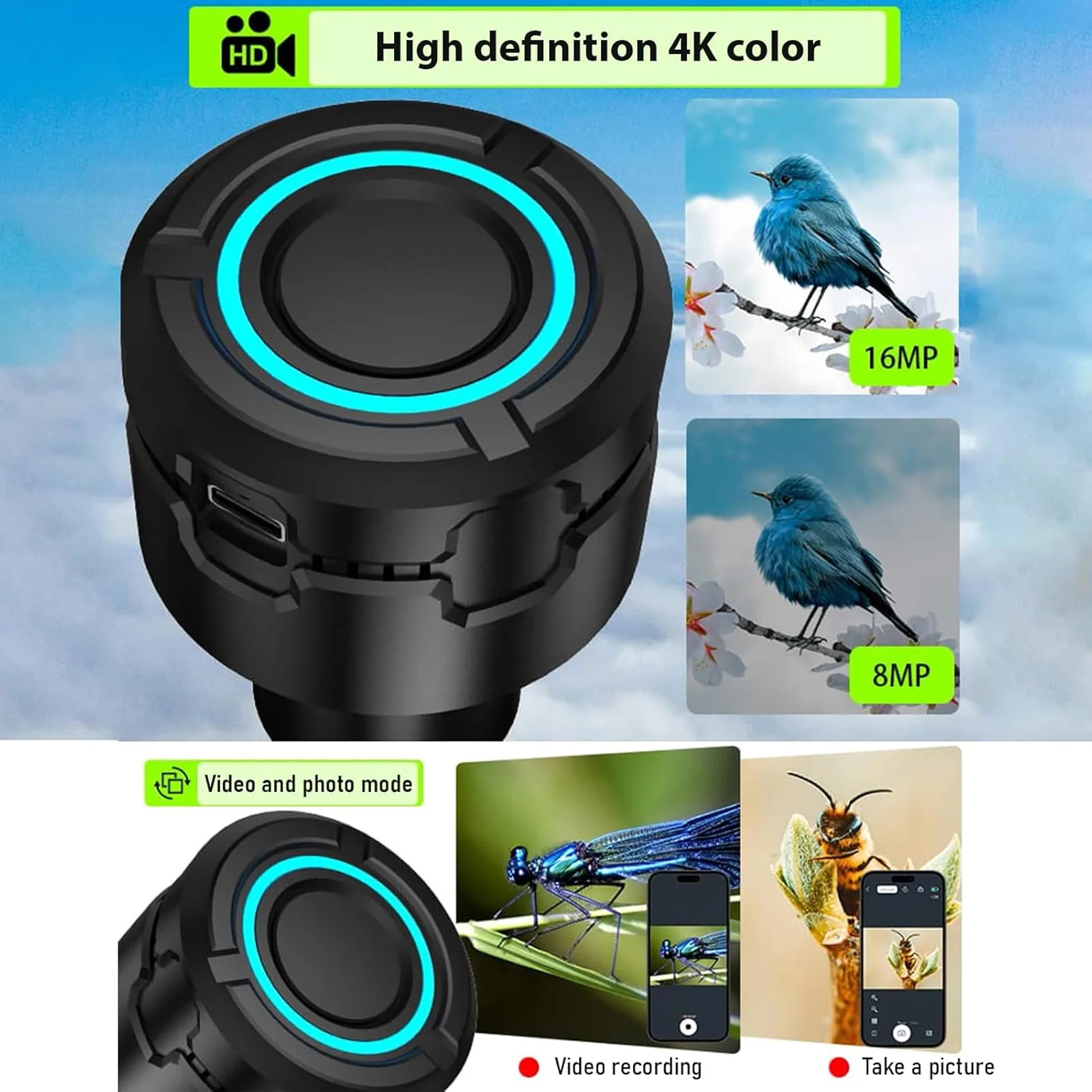 WiFi Telescope Camera Eyepiece 5MP 4K Video Recording Wireless Electronic Eyepiece for Astronomical Photography