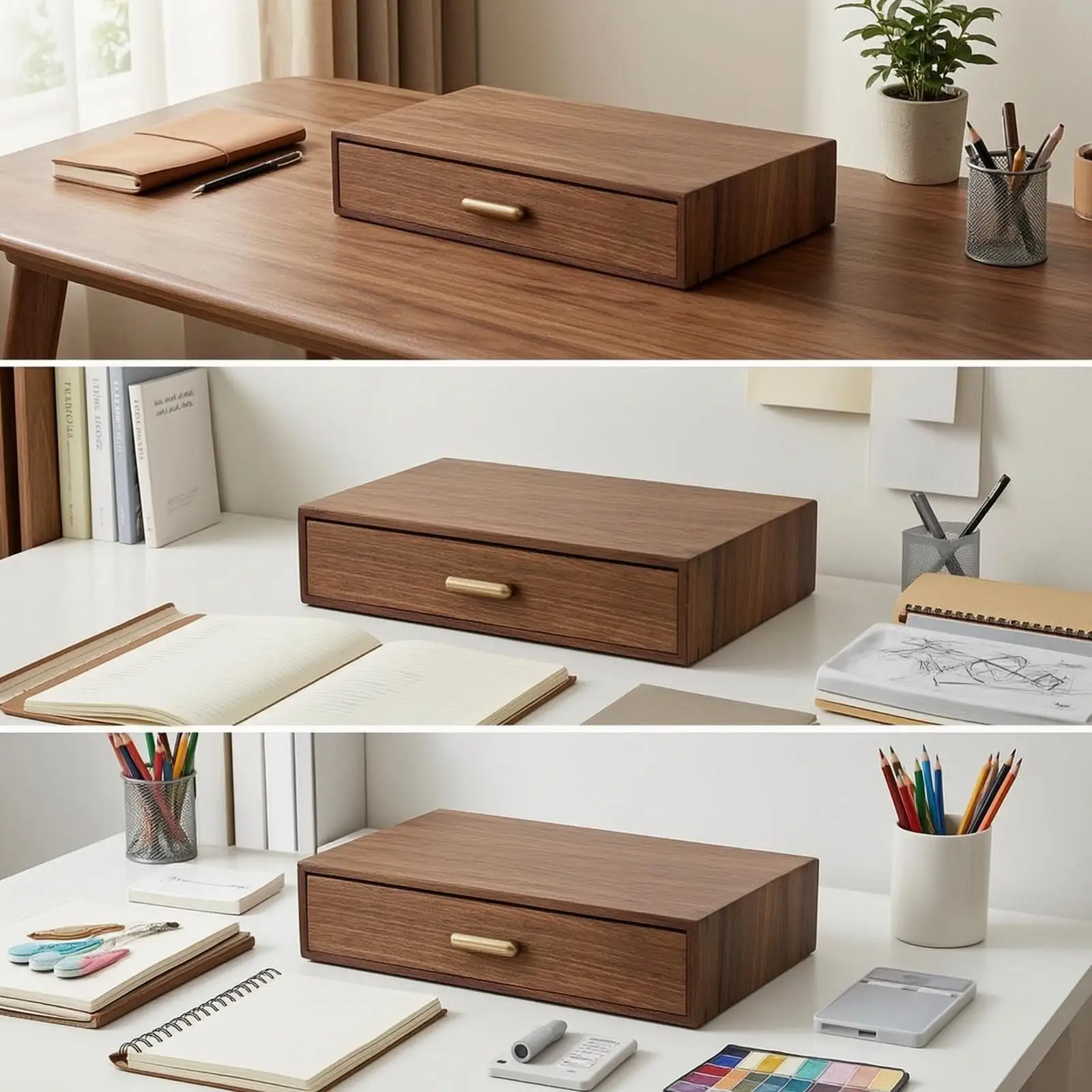 Wooden Desktop Storage Drawer Walnut Organizer Box Office Desk Organizer for Home Workspace