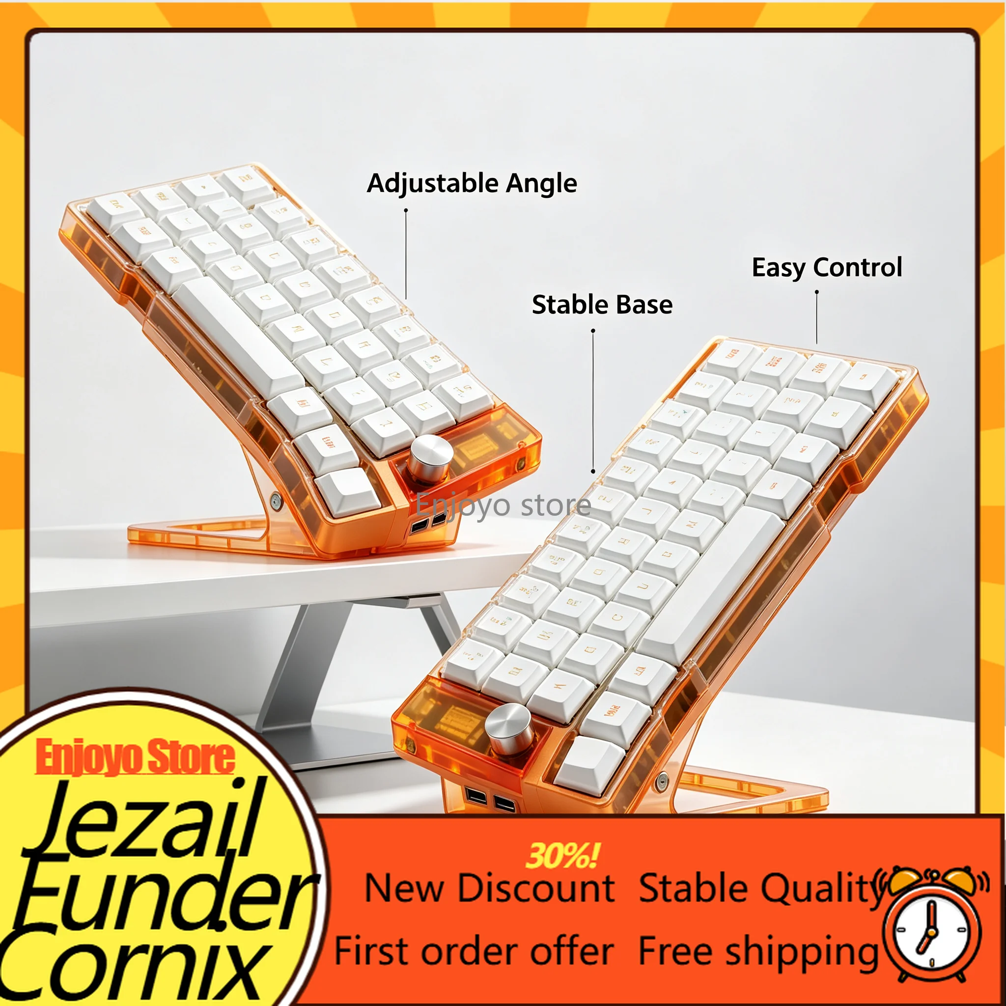 New Jezail Funder Cornix Split Mechanical Keyboard Wired & 2.4G Dual Mode Rotary Knob Hot Swappable Programmable Custom for PC