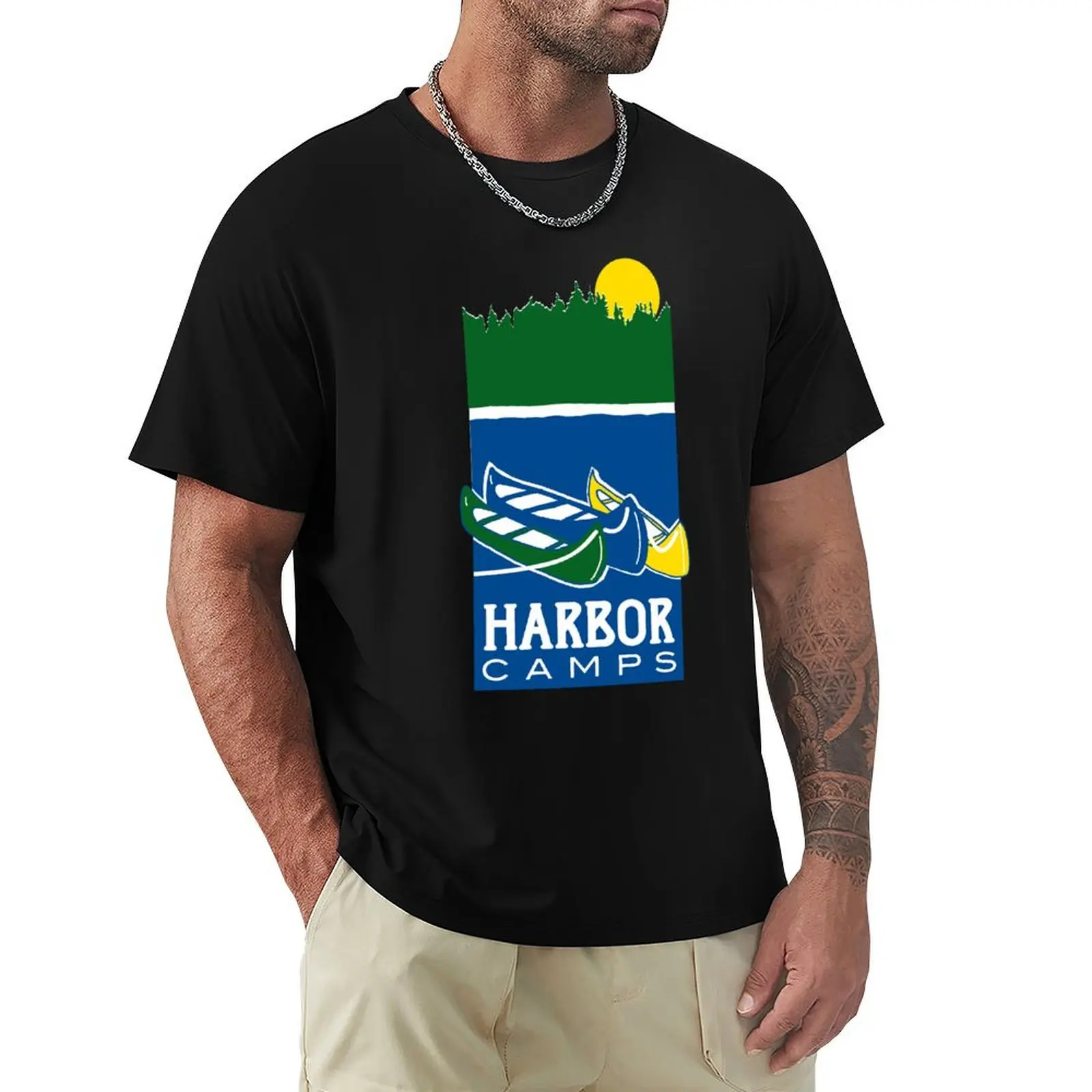 

Футболка с классическим логотипом Harbour Camps, винтажные однотонные тяжелые футболки для мужчин