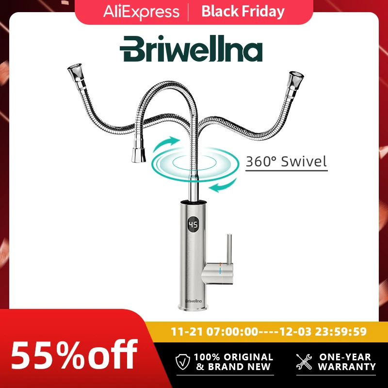 

Briwellna Instant Hot Water Faucet With Universal Spout 220V Tankless Water Heater Faucet 2 in 1 Stainless Steel Heated Tap