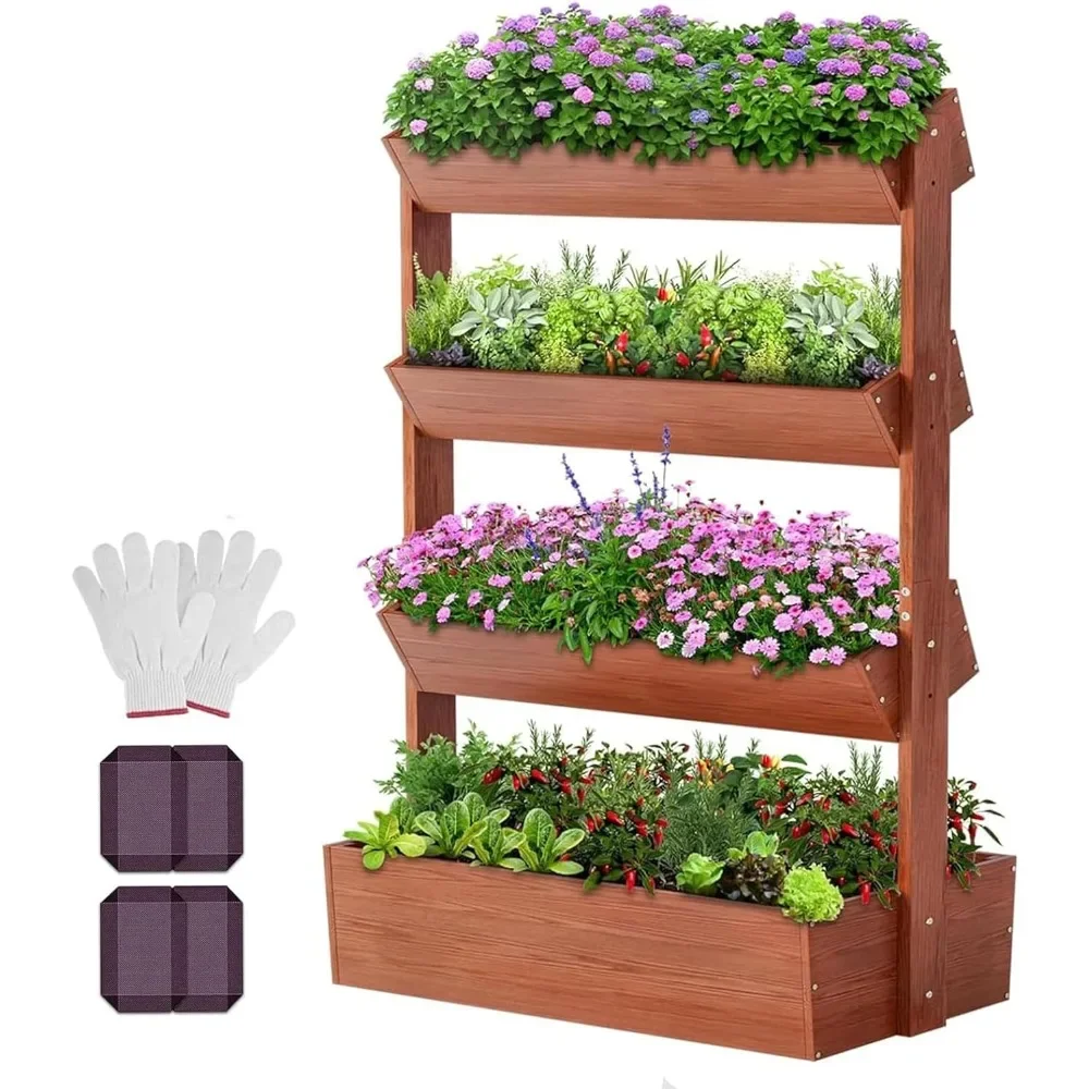 Plant Stand.Vertical Wooden Raised Garden Bed,4Tier Garden Planters Freestanding Wood Plant Stand Flower Rack Wooden Planter Box