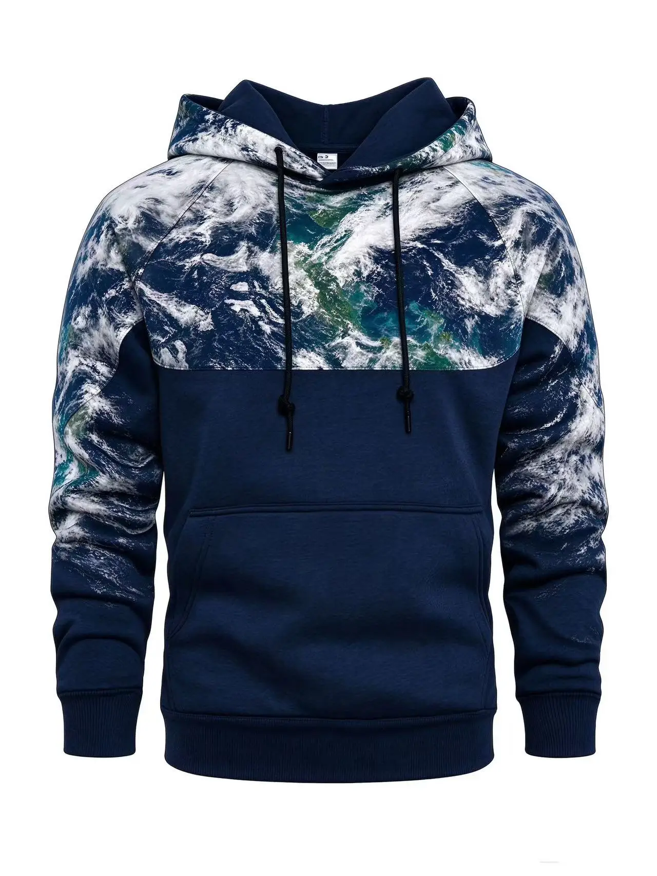 Men's Hoodie Thin Autumn Winter Earth Ocean Cloud Print Spliced 3D Full Print Hooded Pullover Casual Streetwear Men's Clothes
