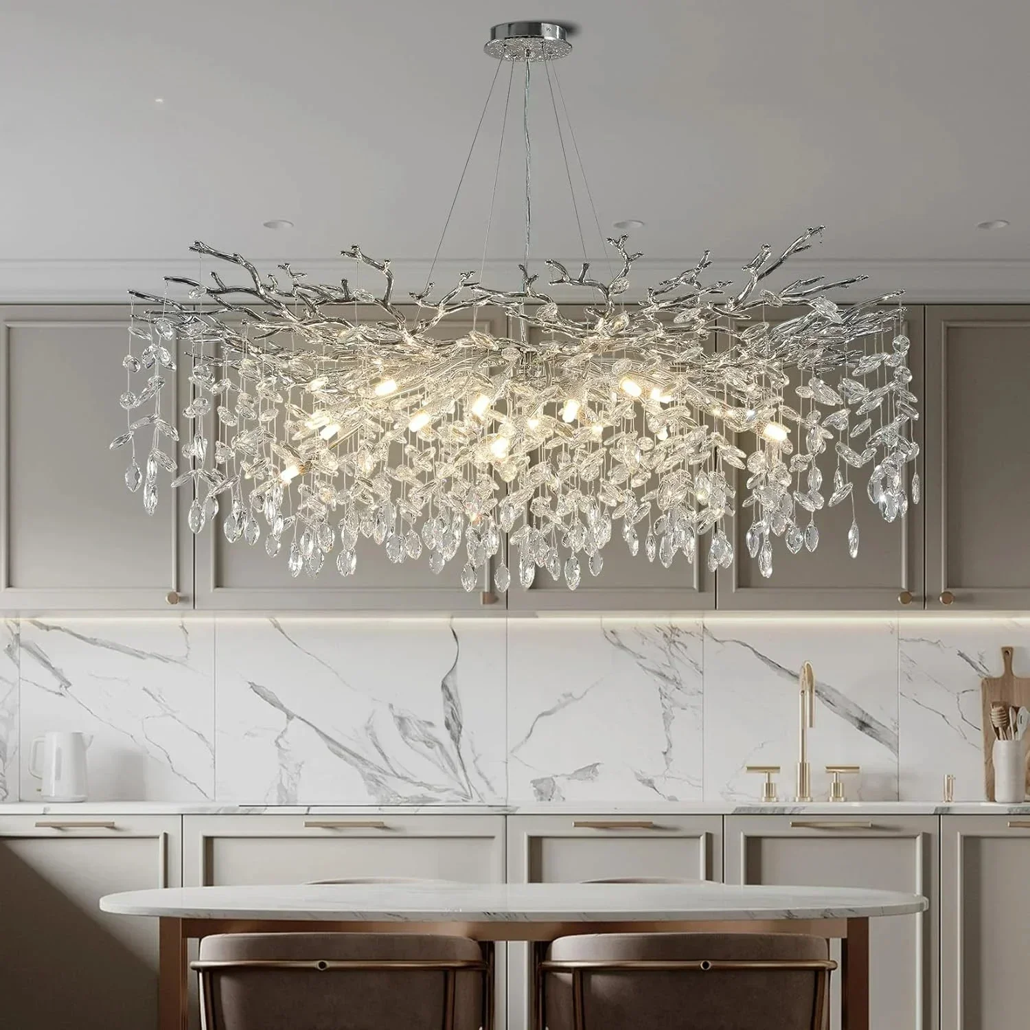 Modern Chrome Crystal Ceiling Chandelier Round Branch Crystal Chandeliers For Dining Living Room Bedroom Kitchen Fixture