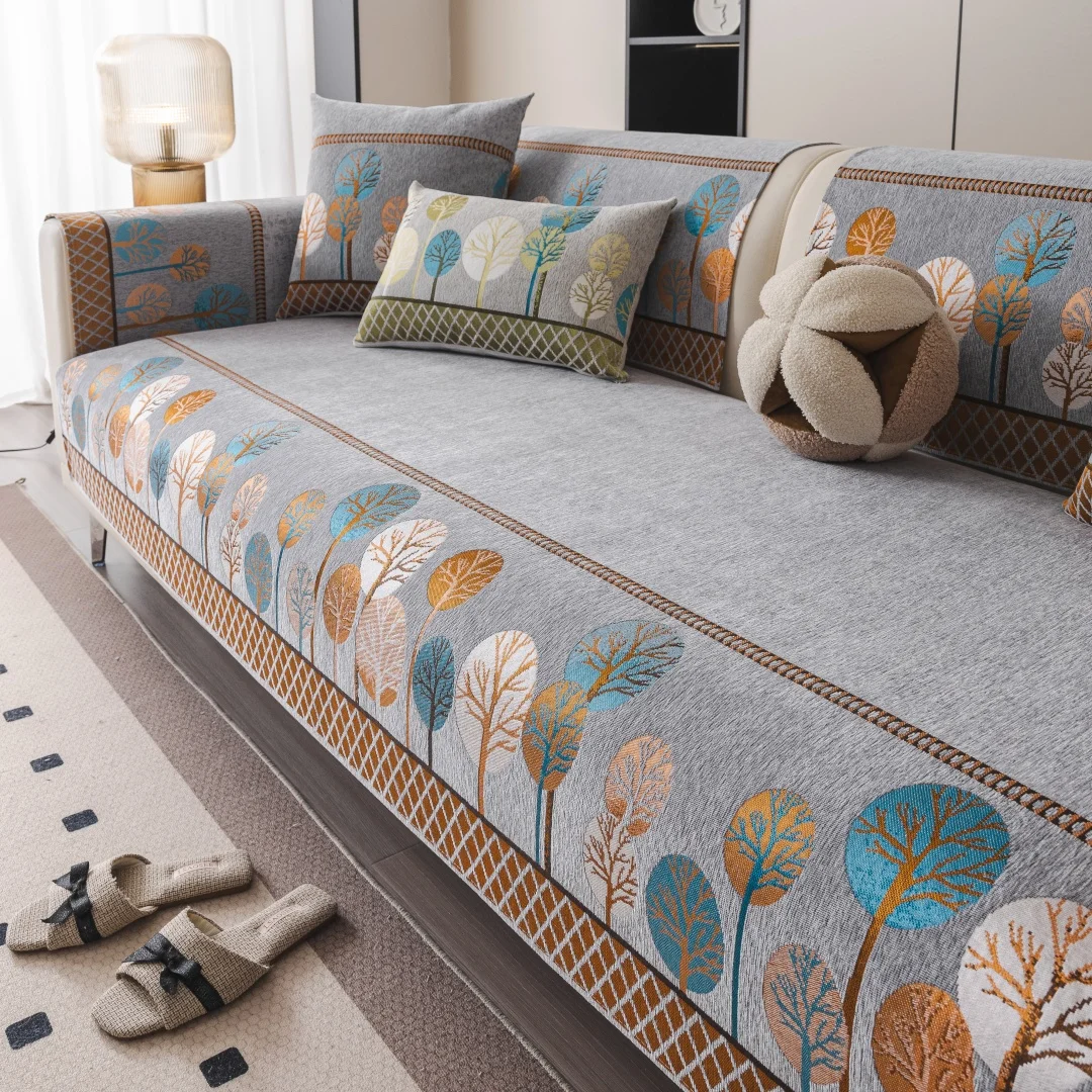 Boho Full Moon Tree Jacquard Chenille Sofa Cover for Living Room Couch Seat Cover Furniture Decor Protector Anti-Slip Sofa Towel