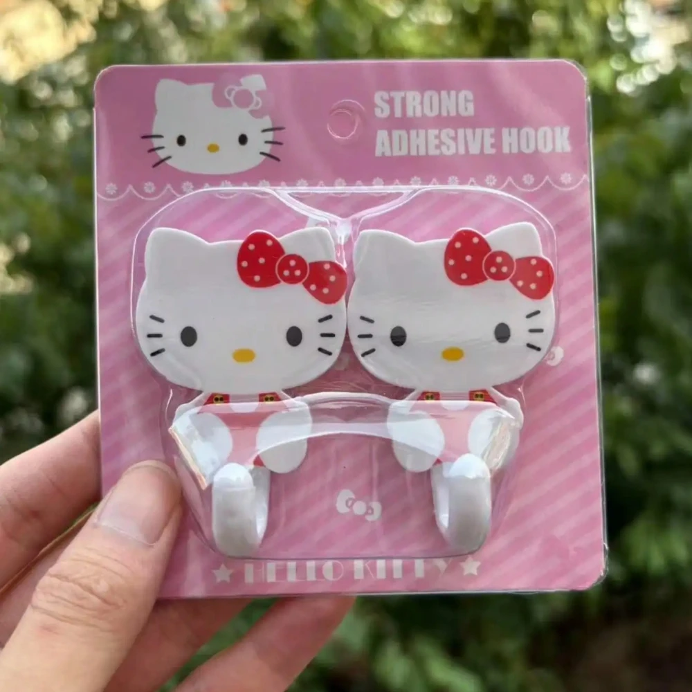 Lot de 2 crochets adhésifs Sanrio Hello Kitty, crochets pratiques en plastique moderne, faciles à installer, fixation murale, ventouse puissante