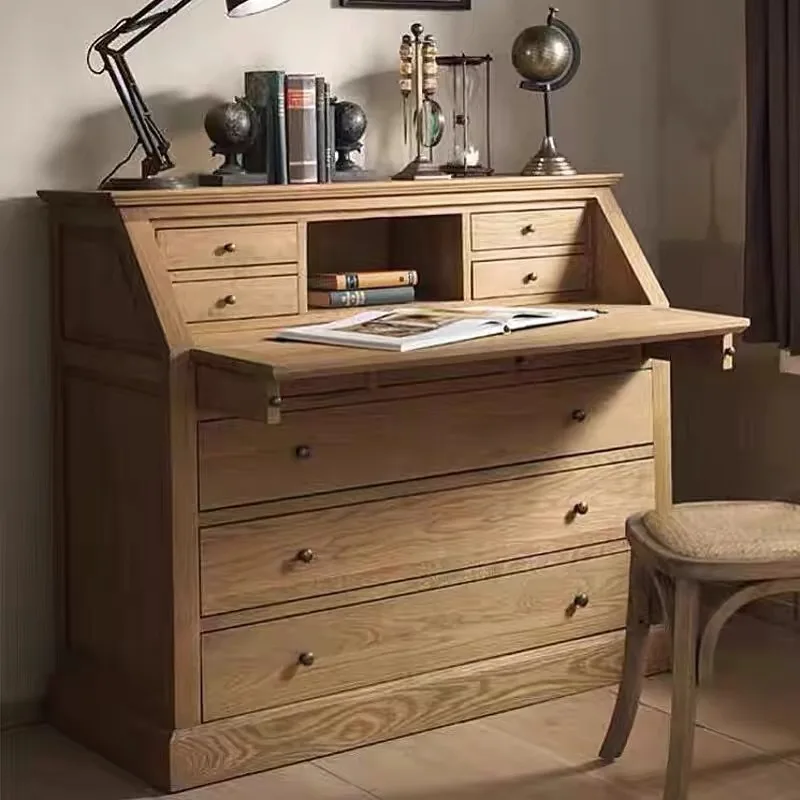 French retro solid wood dresser villa antique desk chest American light luxury bedroom folding storage cabinet