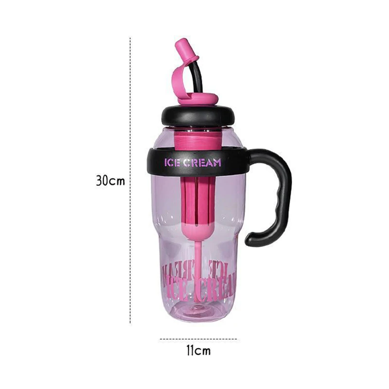 1300ML Big Capacity Summer Plastic Water Cup Milky Tea Cup Big Belly Cup Cute Straw Water Bottle With Handle