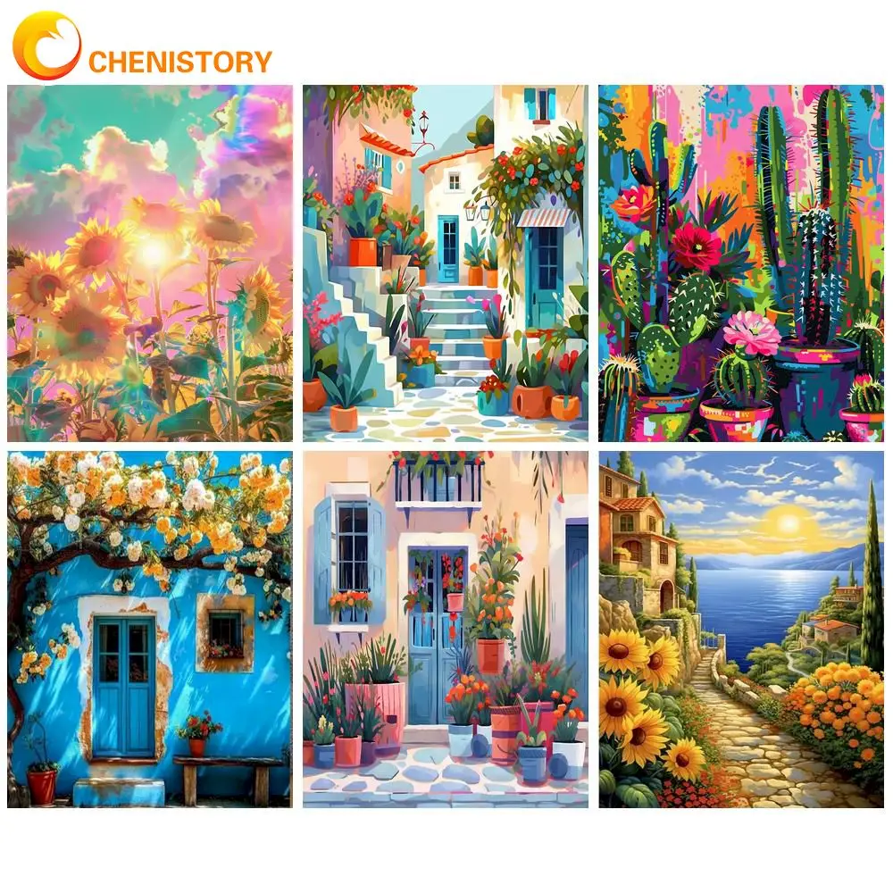 

CHENISTORY Complete Kit Oil Painting By Numbers DIY Scenery Picture Acrylic Paint Town Home Decor Canvas Painting For Living Roo