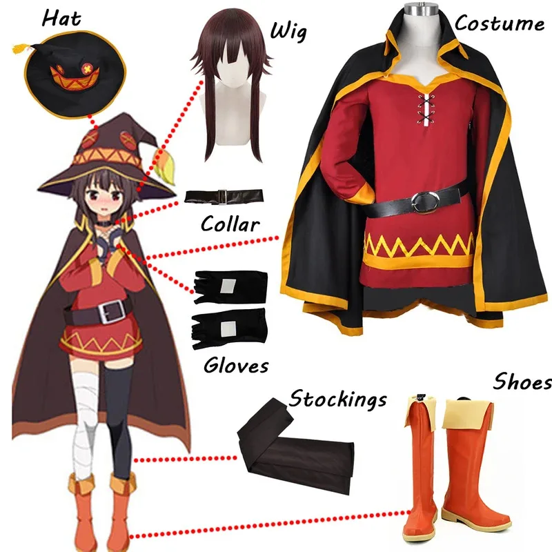 

Anime KonoSuba God's Blessing on This Wonderful World Konosuba Megumin Cosplay Costume Cloak Dress Uniform Outfit Halloween