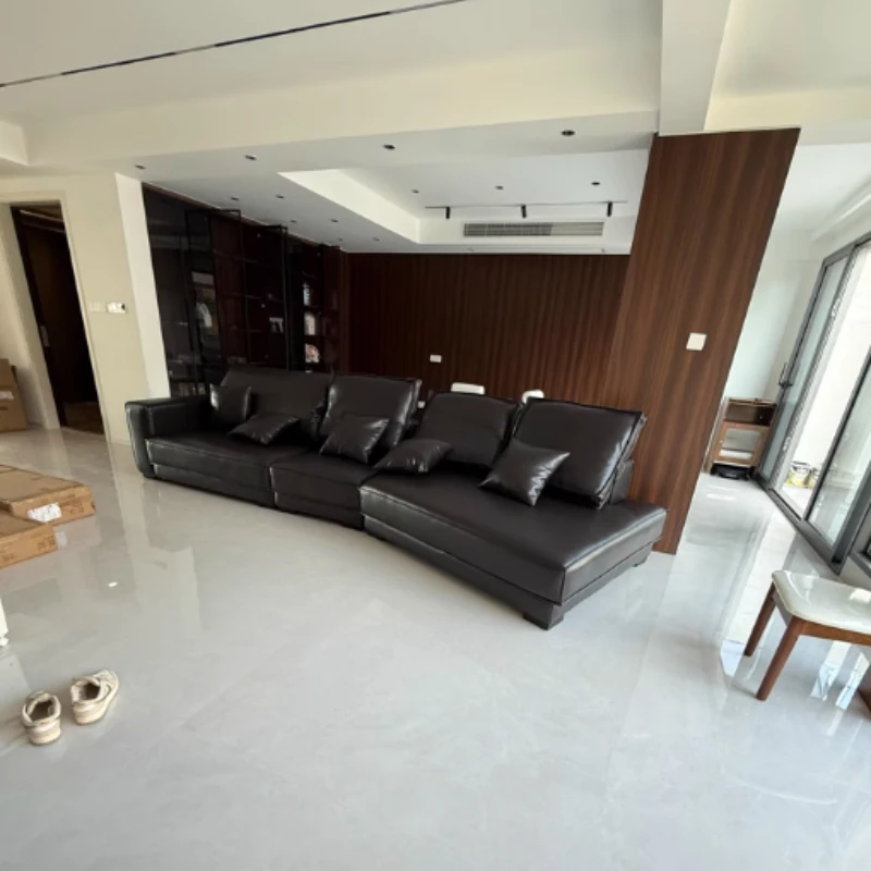 أريكة جلدية إيطالية بسيطة لغرفة المعيشة 2025 أرائك كرسي شمالية جديدة منتفخة سحابة مزدوجة Divano Soggiorno أثاث منزلي