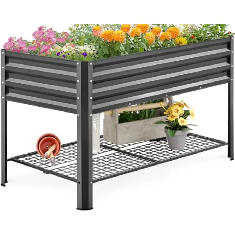 

Large Raised Garden Bed with Legs Storage Shelf Galvanized Elevated Planter Box for Backyard, Patio, Balcony, 400lb Capacity, 4