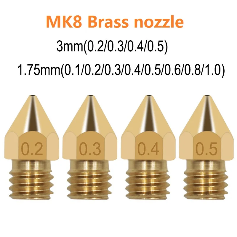 10PCS 1.75mm MK8 Brass Nozzle Extruder Printing Head For Anet A8 A8Plus CREALITY Ender 3 3S Pro V2 CR10 3D Printer 0.2-1.0mm