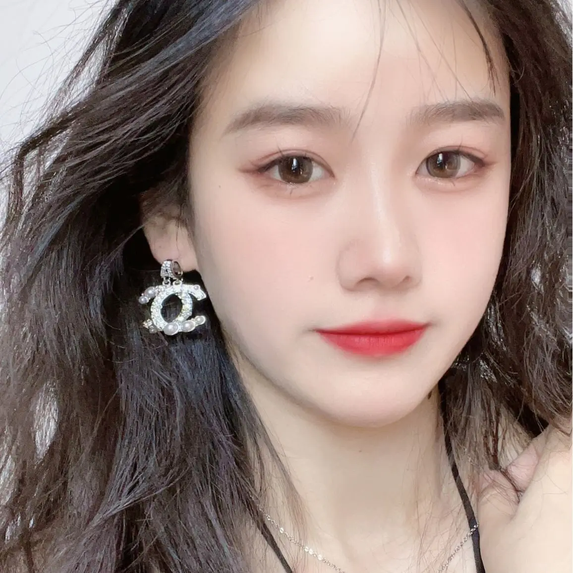 

MDL Little F!agrance Diamond Double C Necklace 18k Gold Plated Double Pearl Stud Earrings