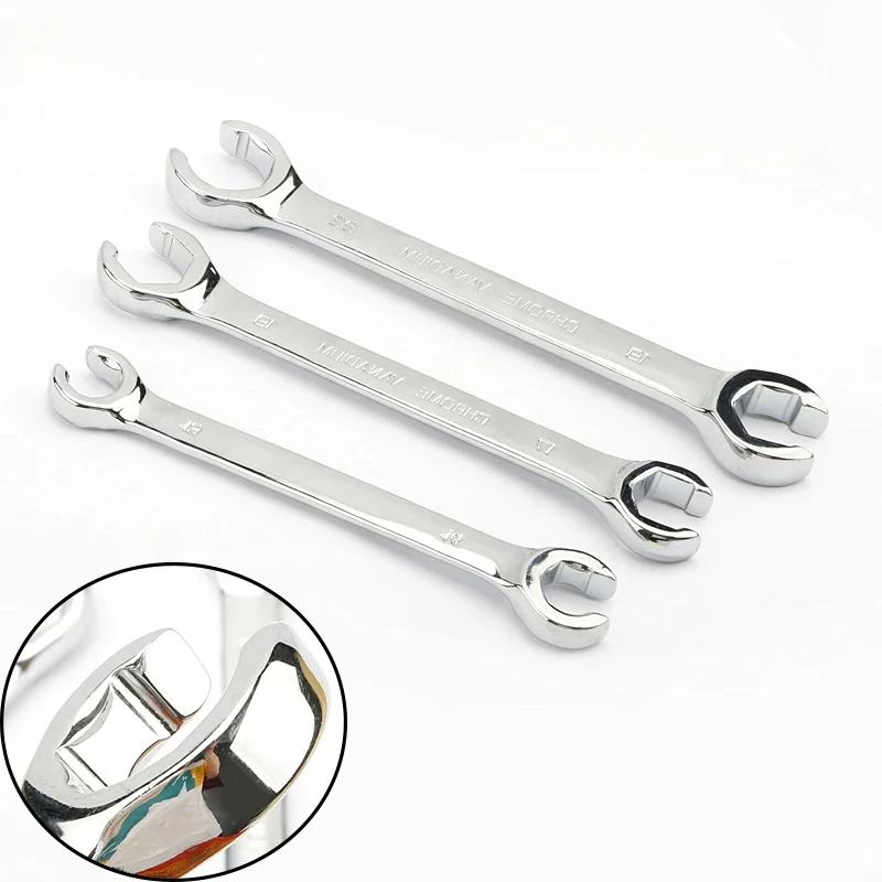 1pc Oil Pipe Flare Nut Wrench Open Ring Double Head Spanner 8-10-12mm High Torque  Mirror Hand Tool Brake Wrench for Car Repair