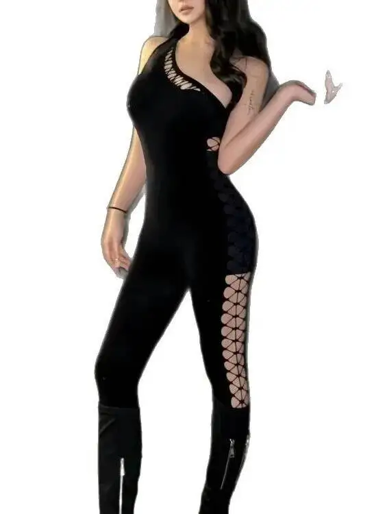 Sexy Lingerie New One-Piece Mesh Bodysuit Sexy Hollow Out Mesh Bodysuit Set Sexy Sleepwear Tight One-Piece Pants Charming 6F9C