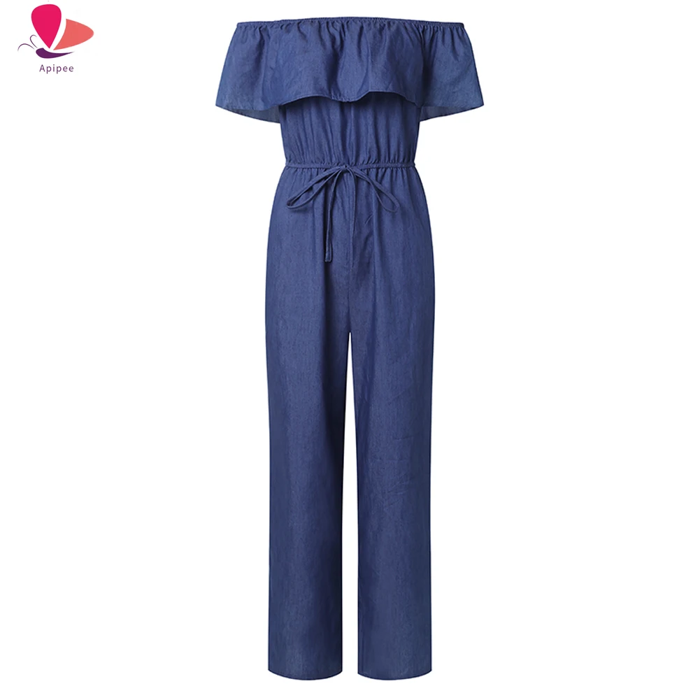 Mode Casual Vrouwen Solide Off Shoulder Lange Romper Jumpsuit Bodysuit Over Het Algemeen Wijde Benen