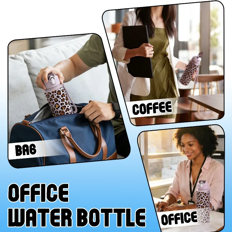 25Oz/750ML Leopard Print Custom Name Leakproof Sports Water Bottle for Outdoor Fitness Cycling Hiking Unique Customized Gift