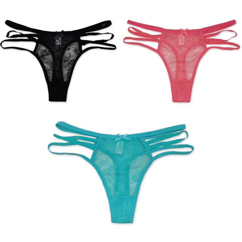 3PCS/Set Hollow Panties Women Sexy Mesh G-String Underwear Female Girls Transparent Solid Low Waist Thongs Breathable Lingerie