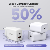 20W Dual Port Fast Charging Block, PD 3.0 USB C & QC 3.0 USB Wall Plug Compact GaN Tech Charger Adapter for Rapid Phone Charging