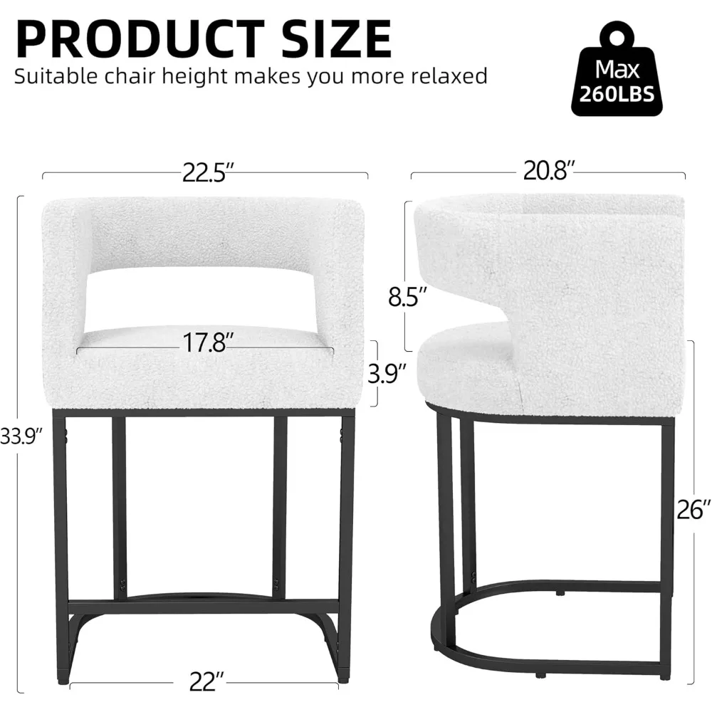 طقم مقاعد بارتفاع عداد مكون من 3 قطع، 26 مقاعد بارتفاع شيربا منجدة مع مسند للقدمين، إطار معدني أسود منحني #2