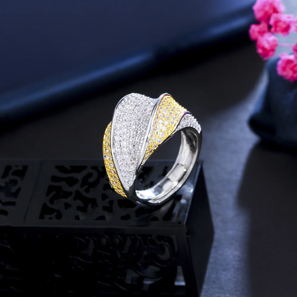 

ThreeGraces Элегантный Блестящий микро проложить кубического циркония двухцветный позолоченный Женский Регулируемый размер свадебные ювелирн...