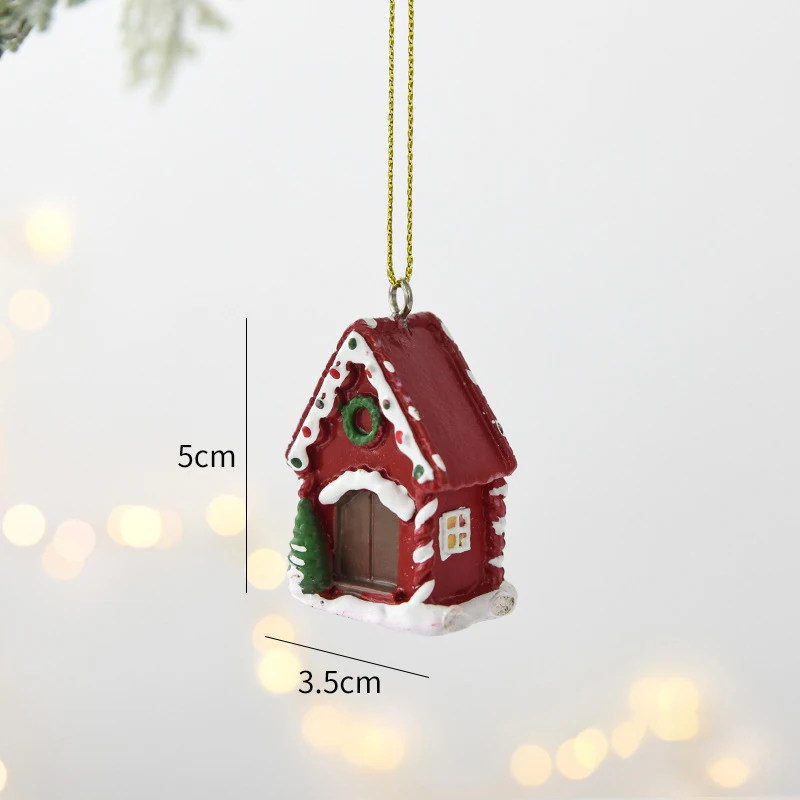 Christmas Decorations Small Hanging Ornaments Tree Decor Pendants Resin Gingerbread Santa Claus Red House Mailbox Car Decor Gift