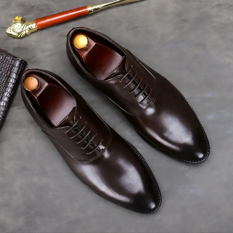 

HKDQ Black Lace-Up Men's Oxford Shoes Handmade Genuine Leather Dress Shoes Business Party Wedding Formal Shoes For Men Size 12