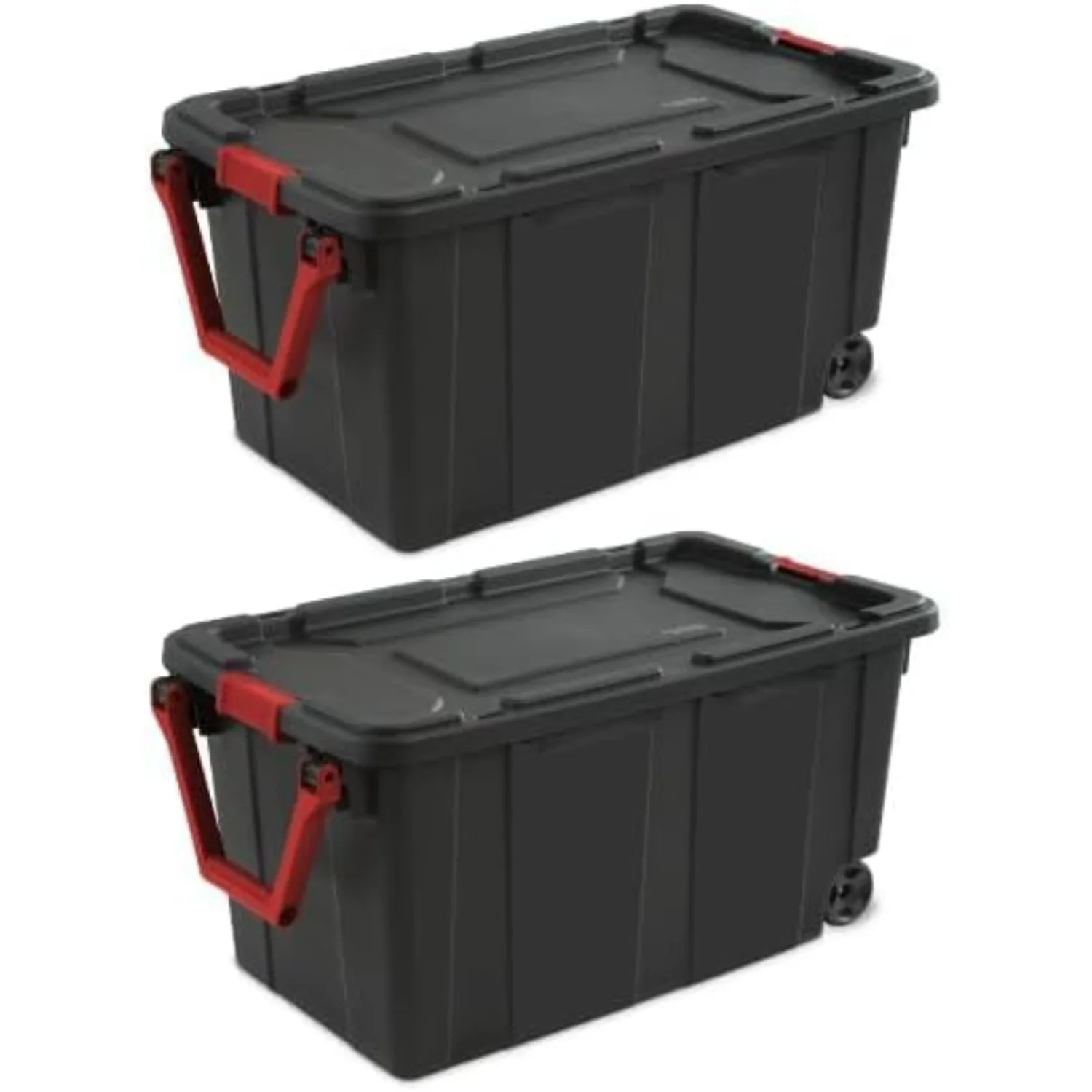 Set of 2 Black 40 Gallon Industrial Tote Plastic Bins with Wheels - Convenient Storage Solution