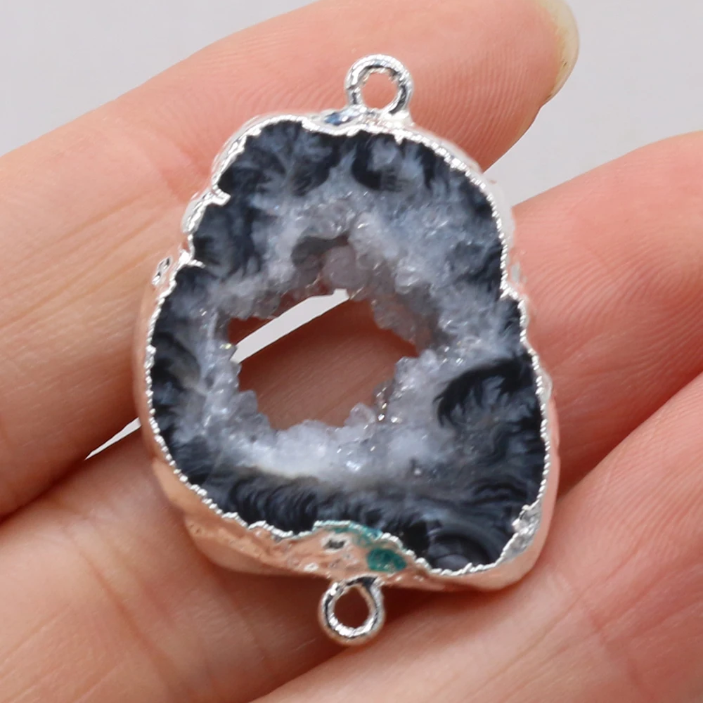 Natural Semi-Precious Stone Irregular Raw Druzy Agates Pendants Connectors for Jewelry Making DIY Necklace Bracelet Accessories