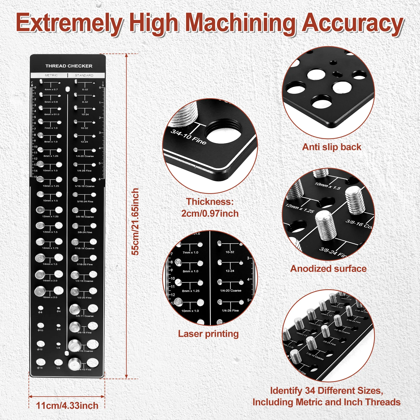 Precise Thread Identifier Gauge Nut and Bolt Thread Checker Set Standard and Metric Size Precise Screw Measuring Tool