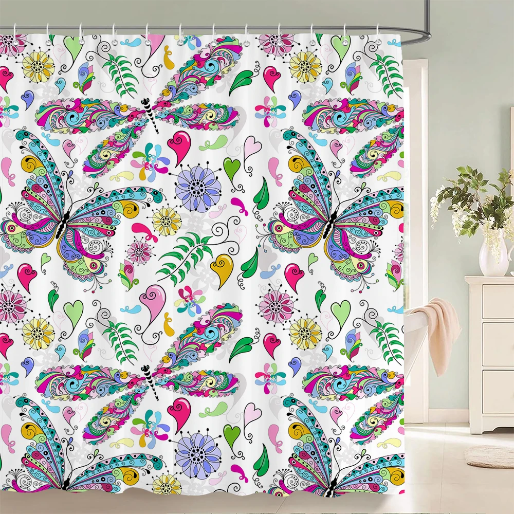 Butterfly Pattern Shower Curtains Bathroom Curtain High Quality 3D Printing Flower Waterproof Fabric Bath Curtain with 12 Hooks