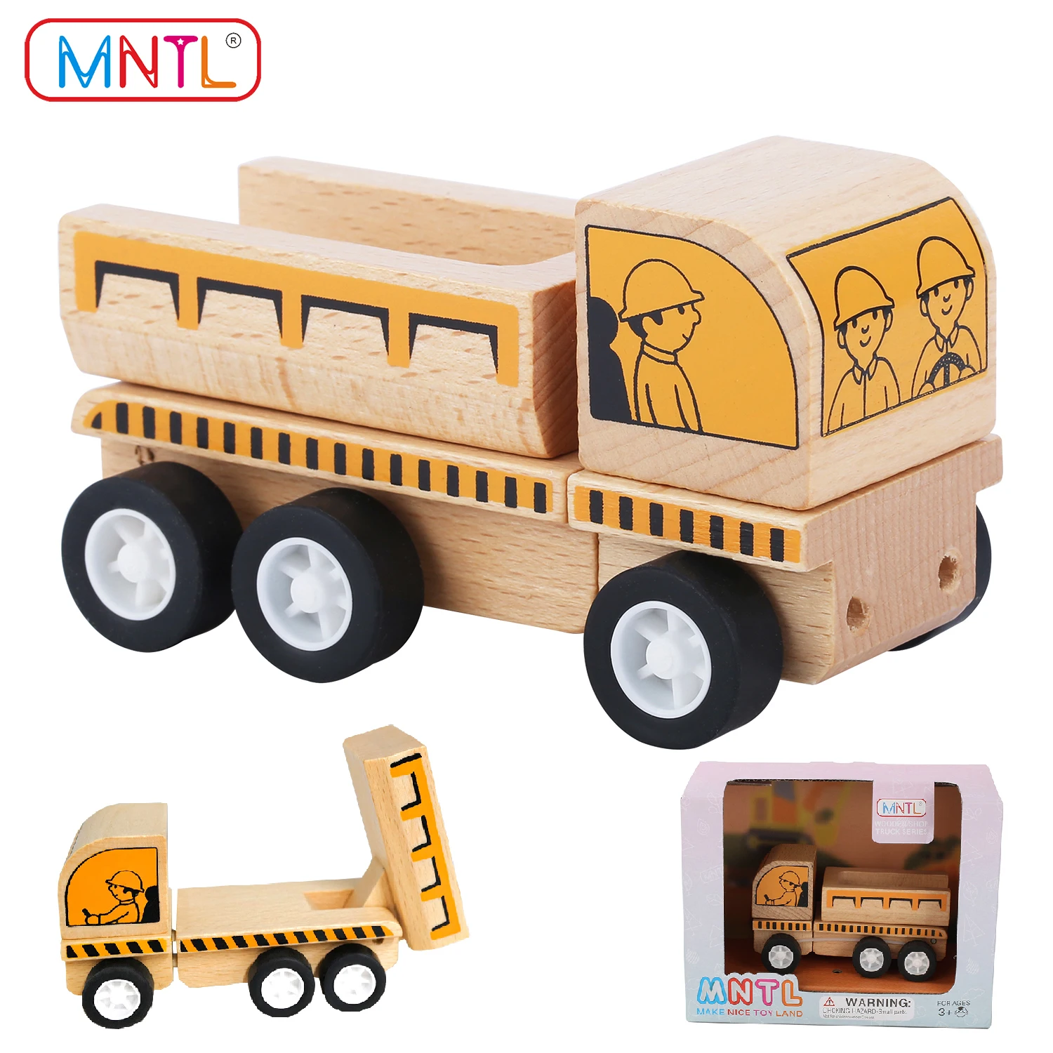 MNTL Wooden Truck Toys Trailer Educational Tipper Lorry Dumping Car Model Construction Vehicle Kids Boys Girl Toddler Baby Gift