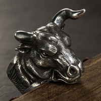 Dominant Bull Head The State in Which The Attack Is To Be Launched Ring Mature Men Charm Jewelry Ethnic Exquisite Opening Ring