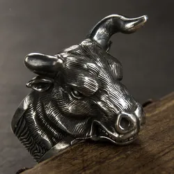 Dominant Bull Head The State in Which The Attack Is To Be Launched Ring Mature Men Charm Jewelry Ethnic Exquisite Opening Ring