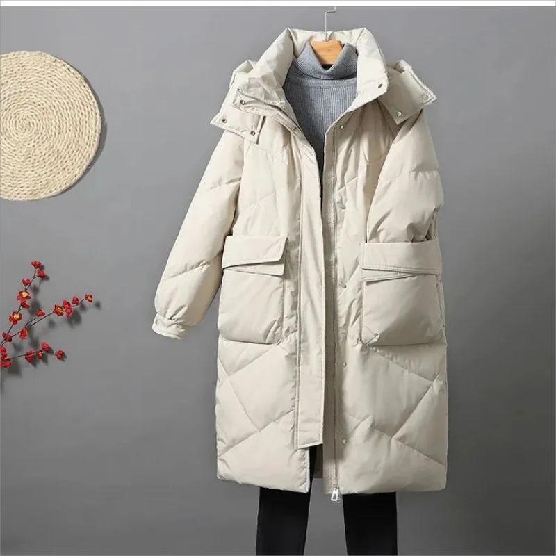 

Down Padded Jacket Women's Mid-length Winter Casual All-match Over-the-knee Student Style Jacket