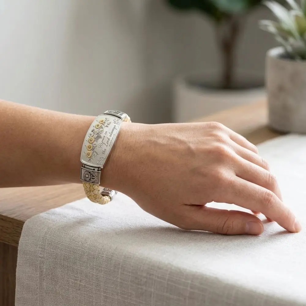 Faith Over Fear Faith Over Fear Bracelet Retro Style Stainless Steel Faith Scripture Bracelet Floral Pattern Religious
