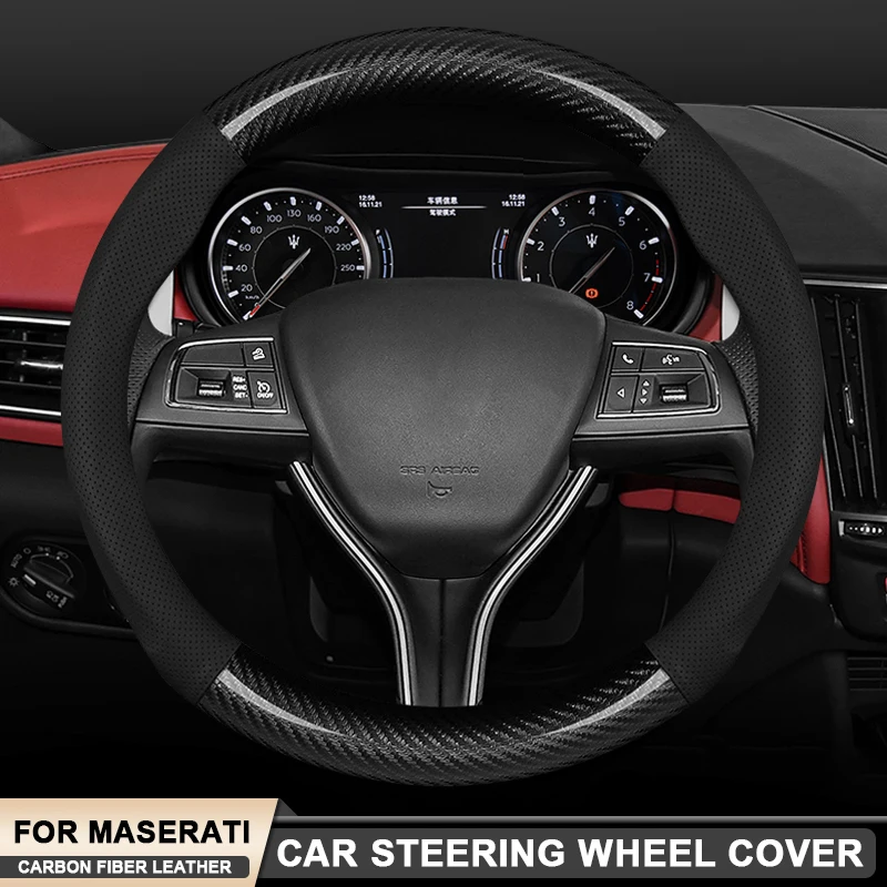 

For Maserati Ghibli Grecale Levante Quattroporte MC20 MC12 Spyder GranTurismo Coupe Carbon Fiber Leather Steering Wheel Cover
