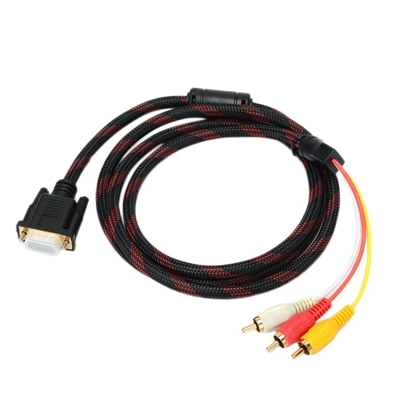 Câble adaptateur A52T, câble RCA, câble audio RCA, câble VGA vers AV, adaptateur de câble audio AV 15 broches vers 3 RCA pour HDTV PC DVD, 5 pieds/1,5 m