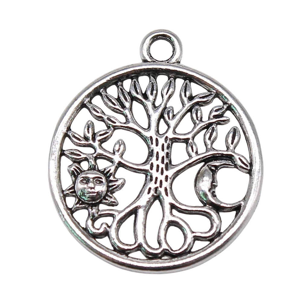 

60pcs/bag 29x25mm Charm Tree Of Life Sun And Crescent Moon Antique Bronze Antique Silver Color DIY Making Findings Jewelry