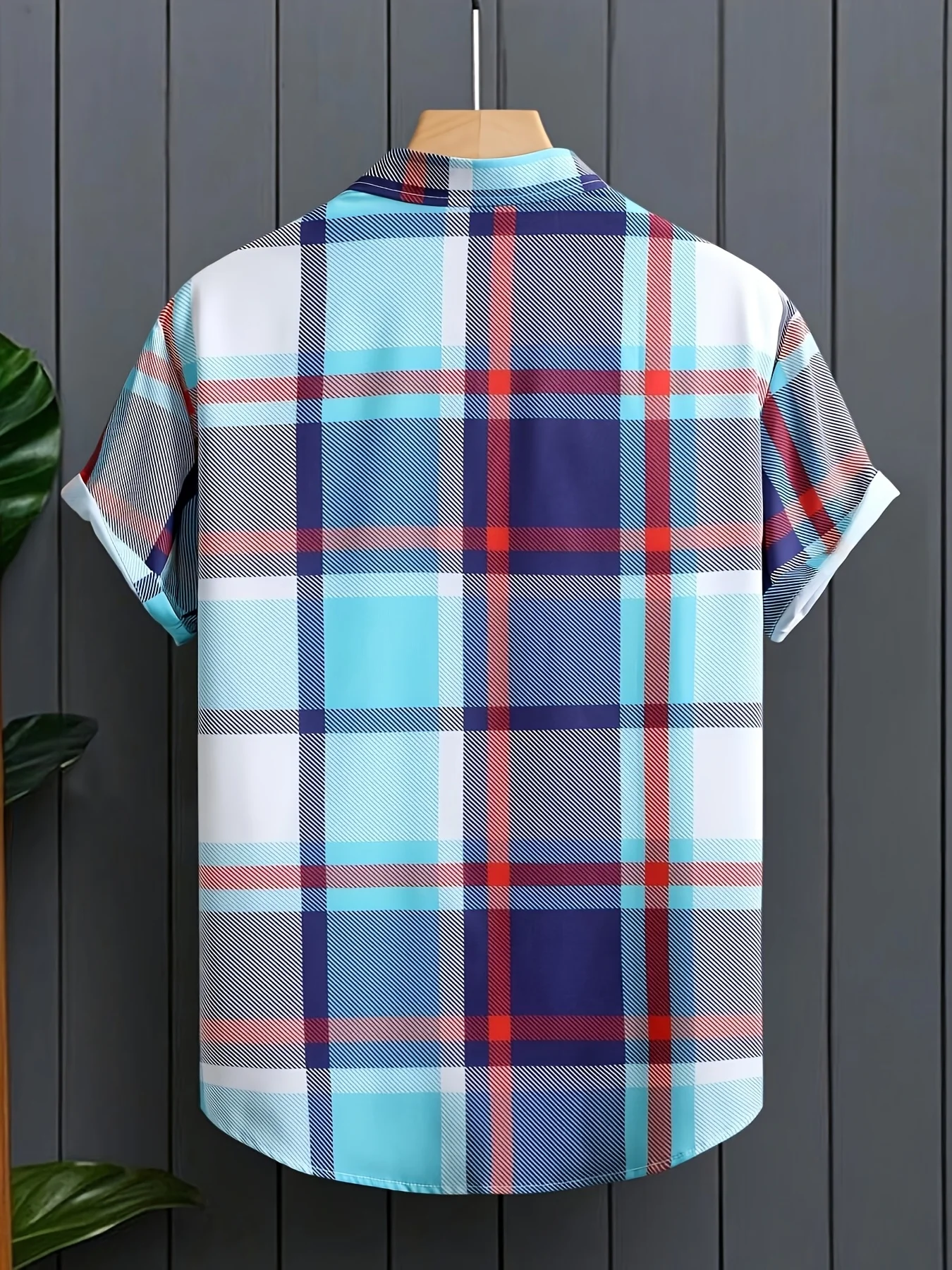 Men Summer Casual Shirts Contrast Color Large Plaid Textured Fabric Lapel Loose Daily Commuter Short Sleeve Busines Mens Clothes