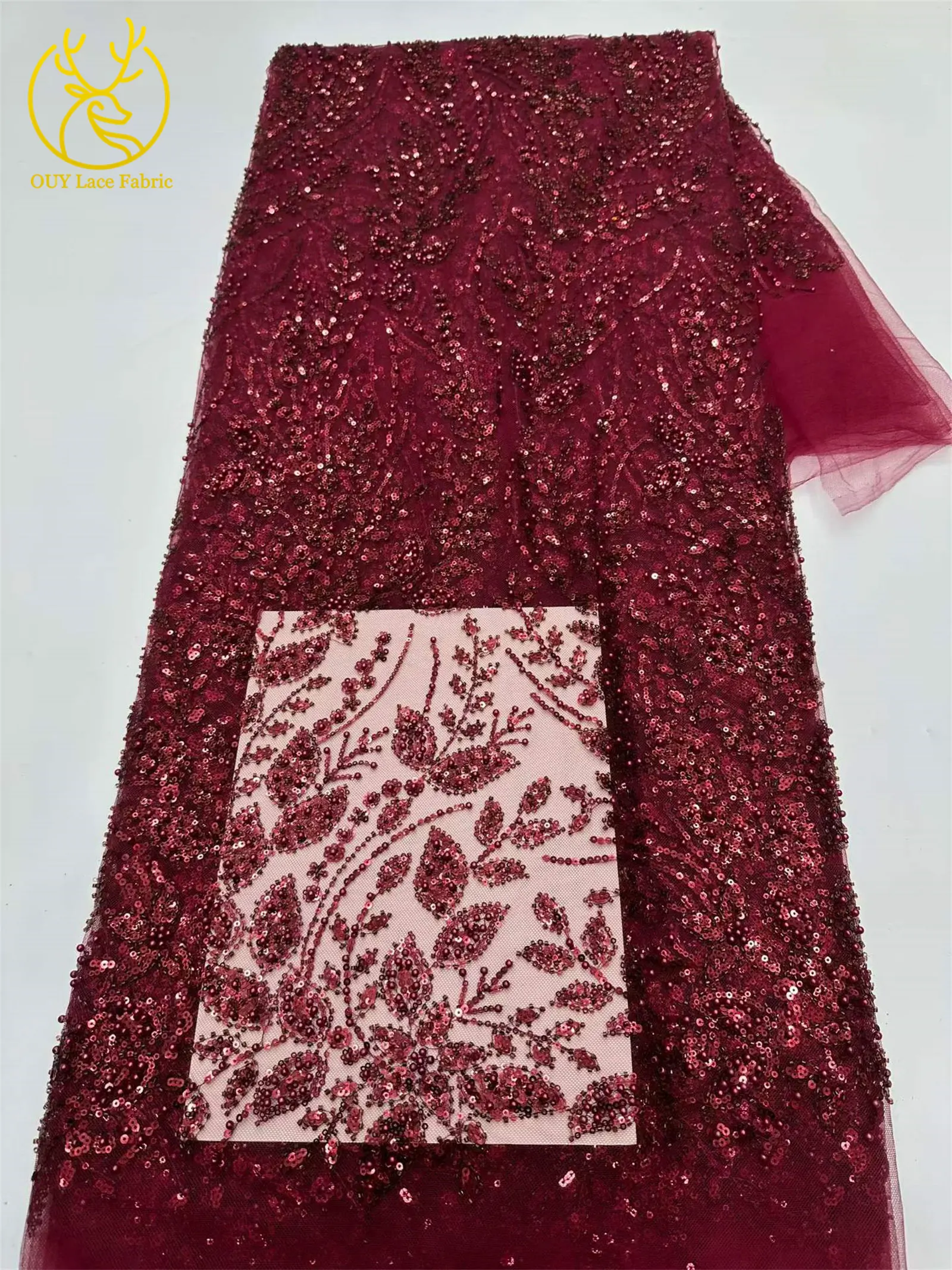 5 Yards grüner afrikanischer Spitzenstoff, hochwertige französische Pailletten, Perlenstickerei, Tüllspitze für nigerianische Frauen, Abendkleid – Detail 18