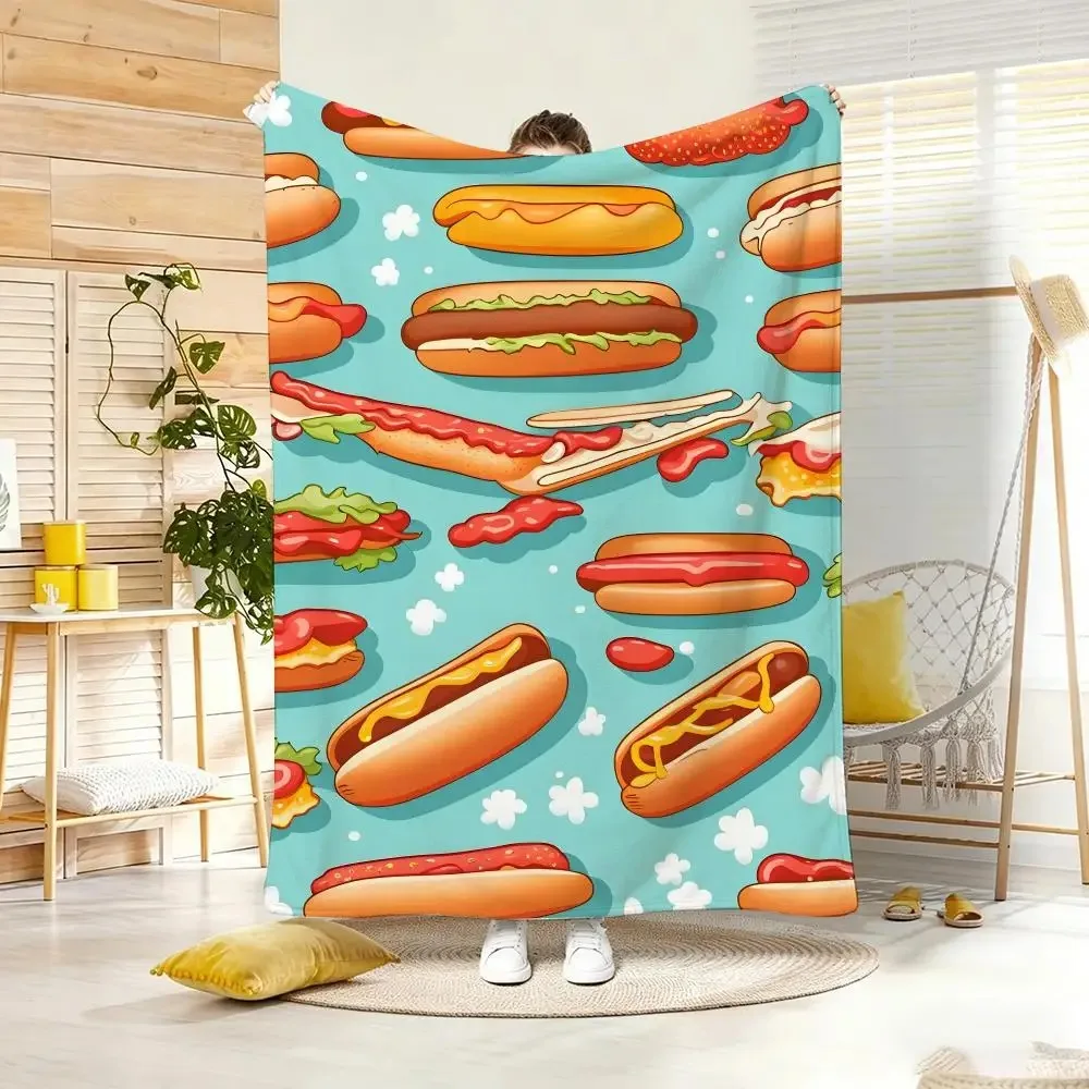 Cute Cartoon Food Throw Lightweight  Flannel Blanket Soft Skin-friendly for Summer Cooling