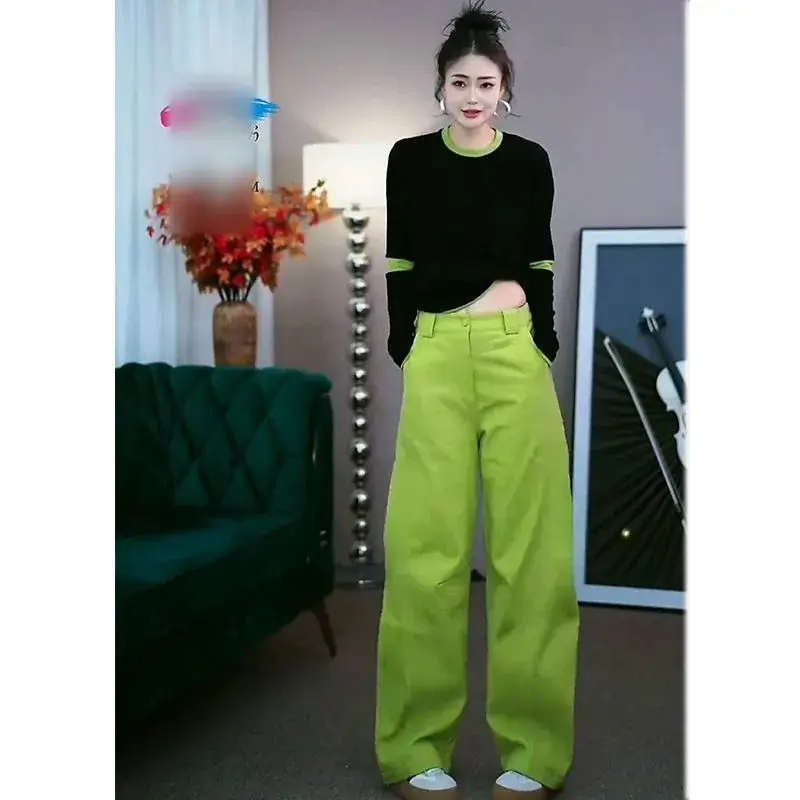 

Fashionable Casual Pants Long Sleeve round Neck Spliced Color Slimming Anti-aging Autumn New Arrival Women's Set