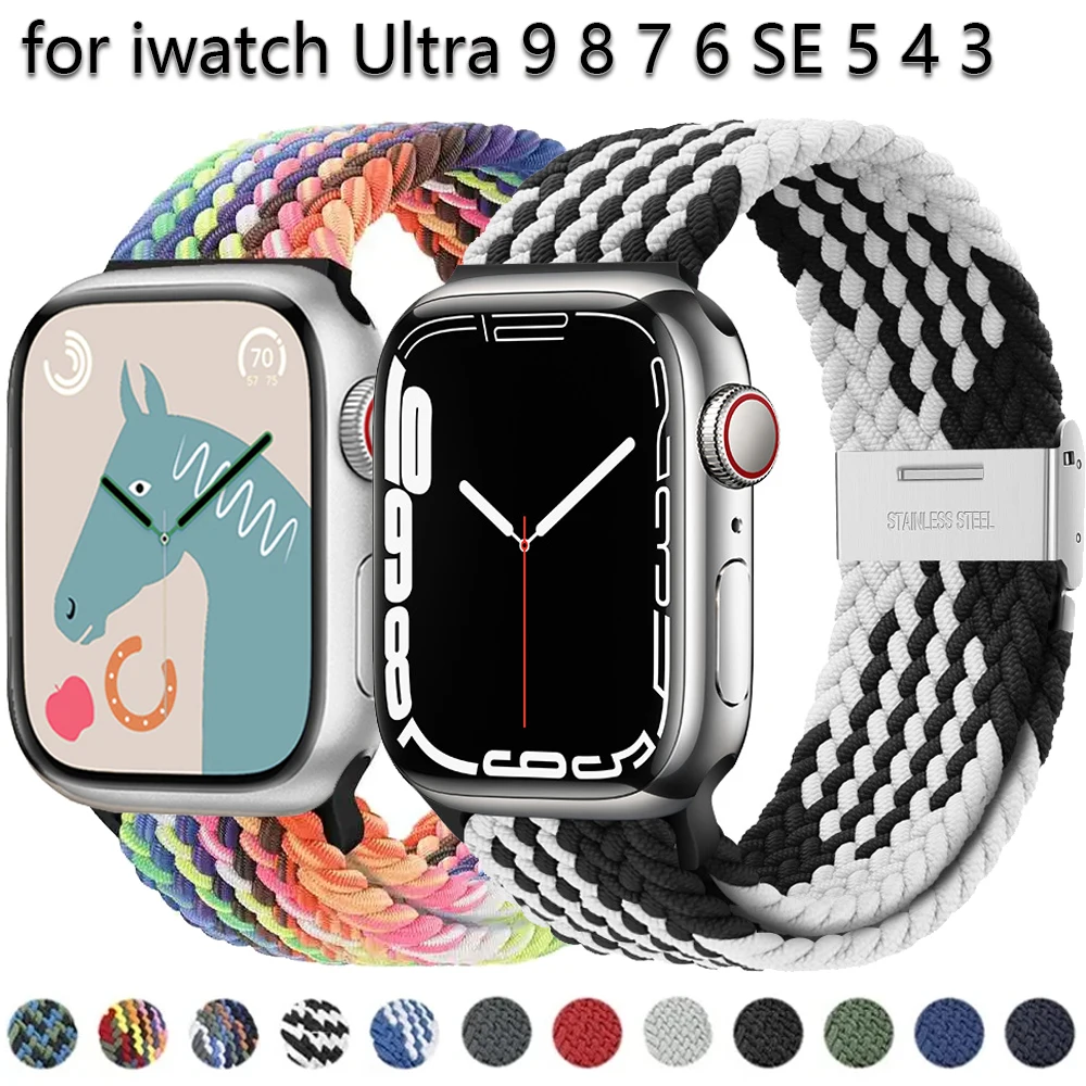 Nylon Braided Solo Loop Strap for Apple Watch Band 49mm 45mm 44mm 40mm 42mm Bracelet IWatch Ultra 2 Series 9 8 7 6 SE 5 4 3 41mm