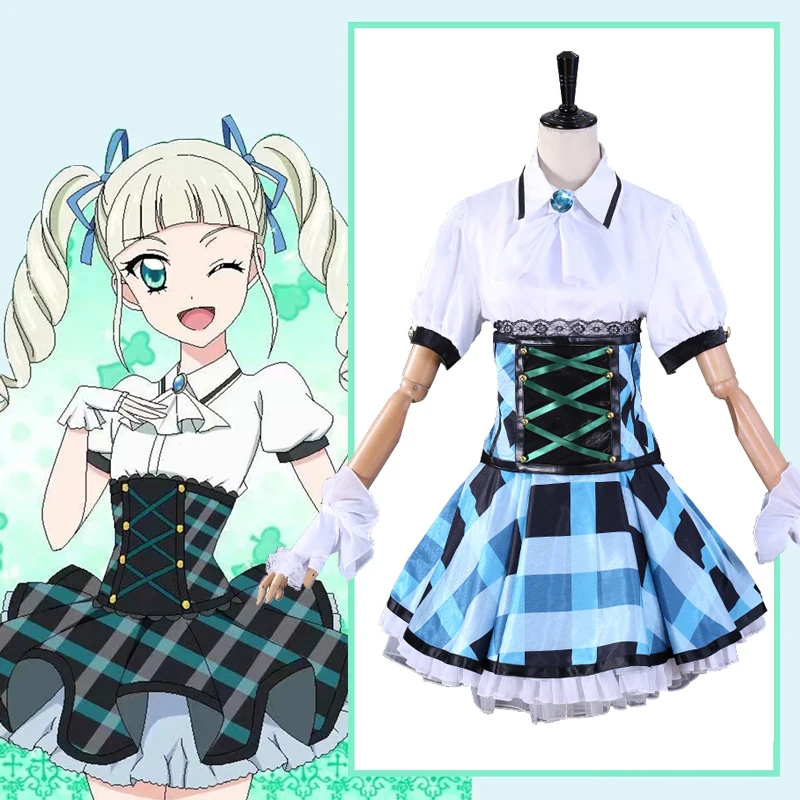 New ！The Anime Aikatsu cos Todo Yurika cosplay Cute Plaid dress Female stage costume suit