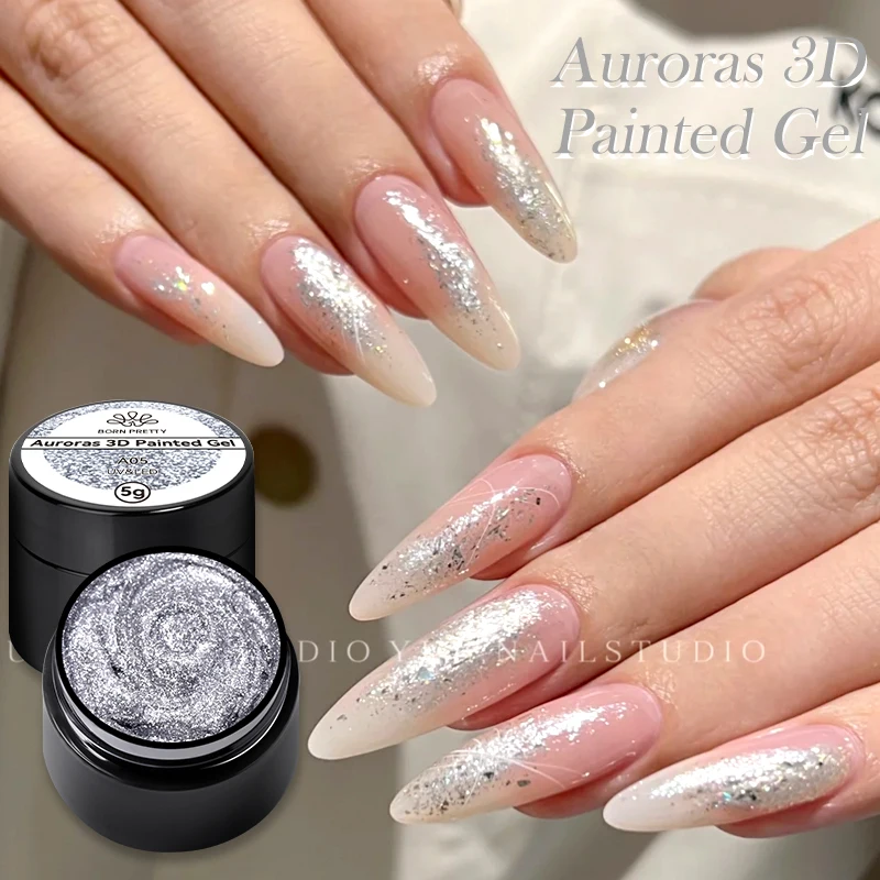 BORN PRETTY Auoras 3D Painted Gel Nail Polish Sparking Shining Glitter Painting Metallic Mirror Line Effect Nail Art Varnish 5ml