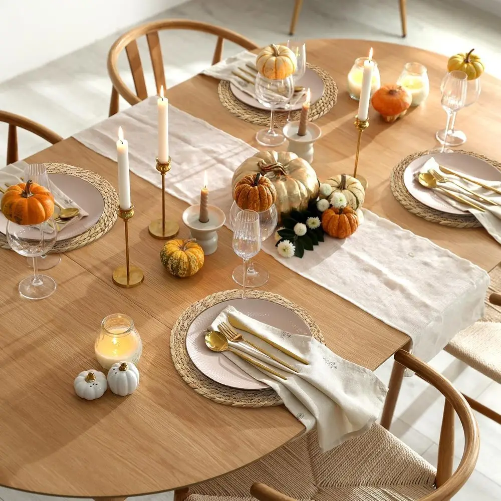 12-Inch Natural Woven Rattan Placemats, Set of 24, Boho Style for Rustic Farmhouse Dining & Kitchen Decor